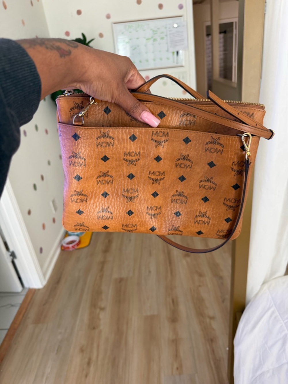 MCM Cognac Logo Medium Crossbody Bag